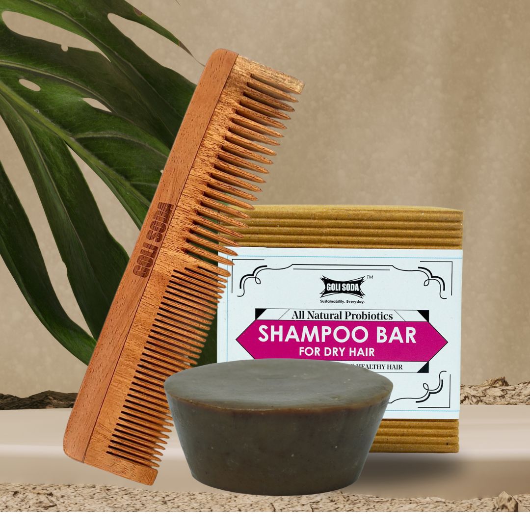 Goli Soda All Natural Probiotics Shampoo Bar & Neem Wood Comb - Goli Soda