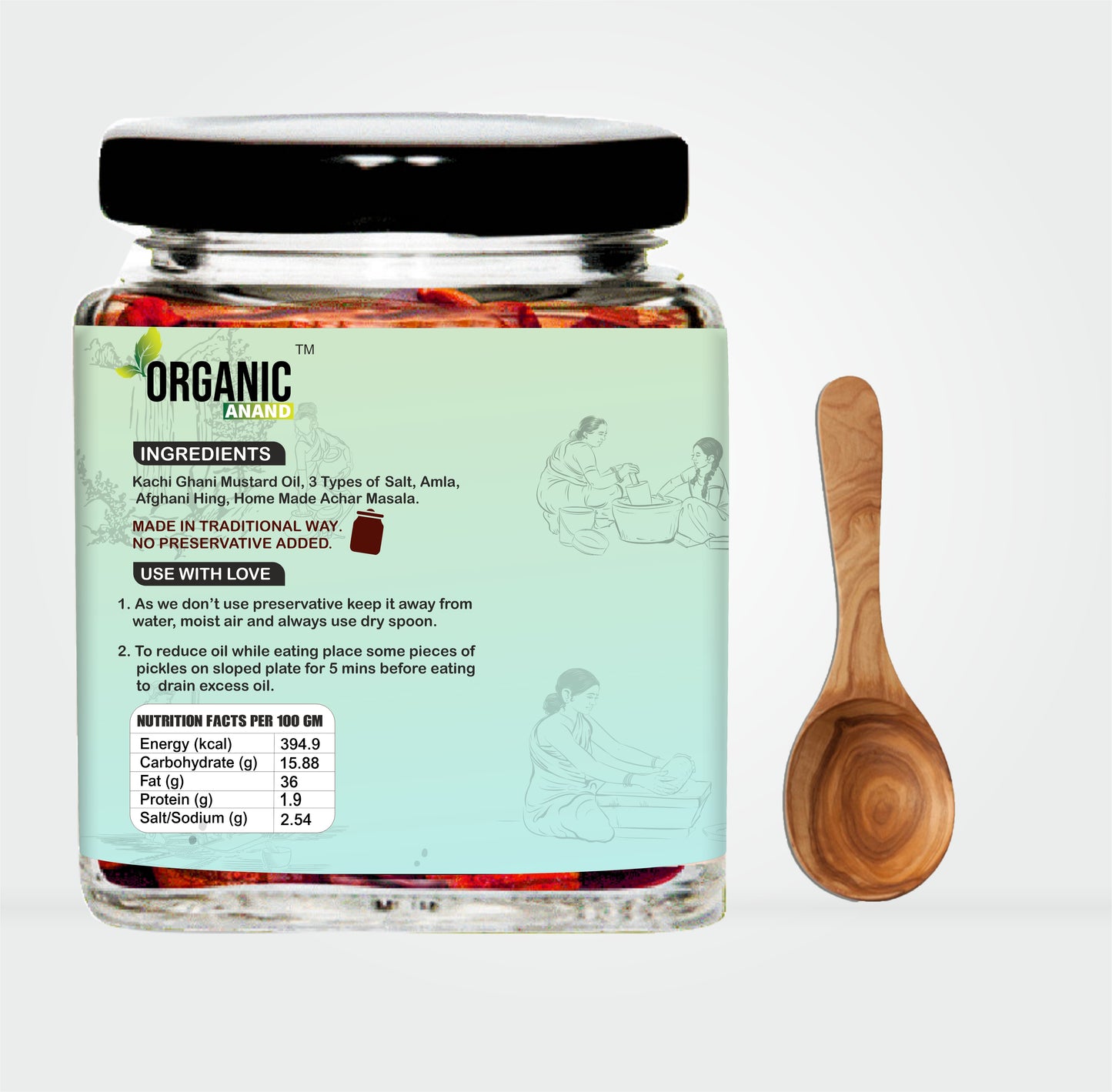 Organic Anand Homemade Indian Gooseberry Amla Pickle 250gram and Garlic Turmeric Pickle 250gram with Neemwood Spoon Haldi Lahsun Amla 500 Gram Combo Pack of 2