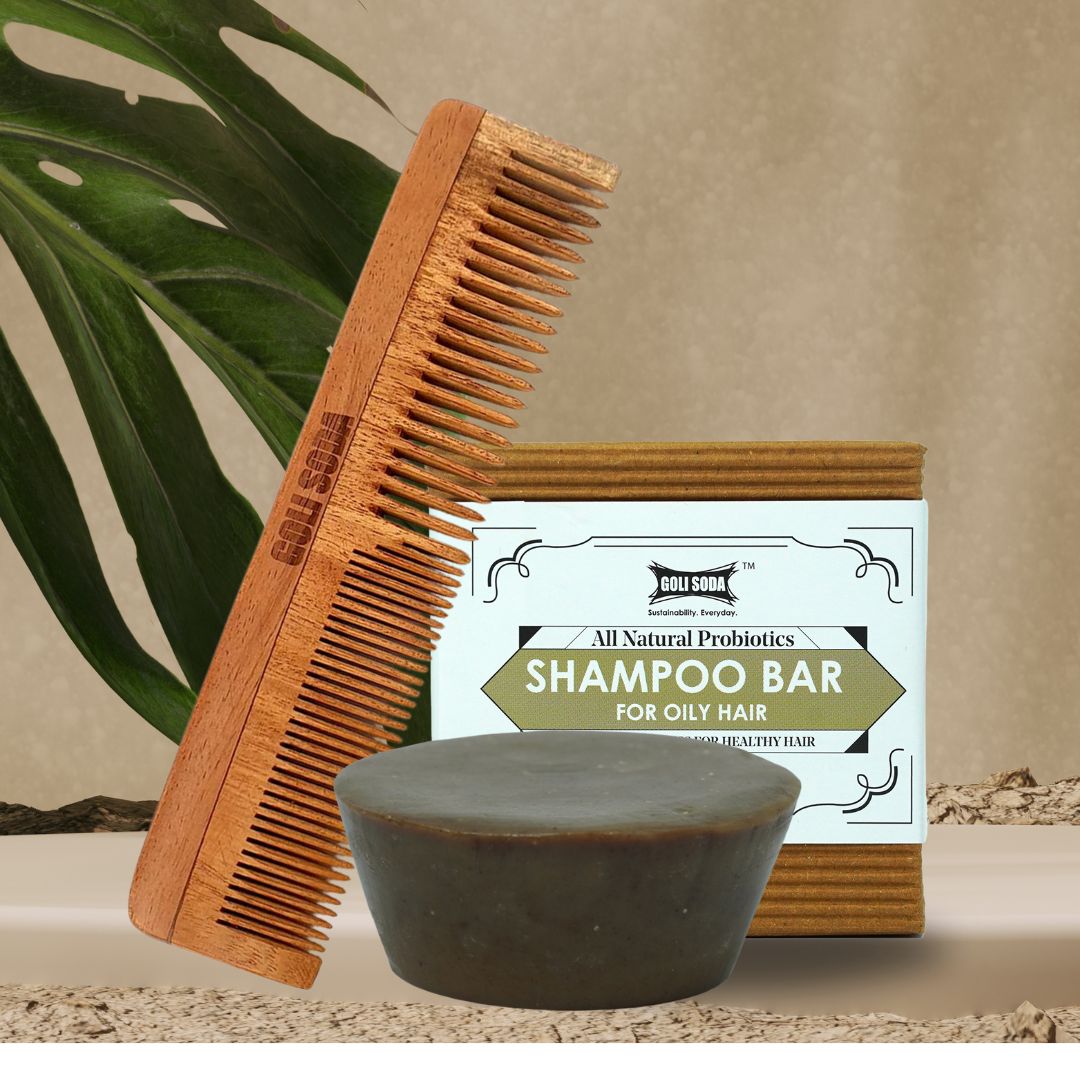 Goli Soda All Natural Probiotics Shampoo Bar & Neem Wood Comb - Goli Soda