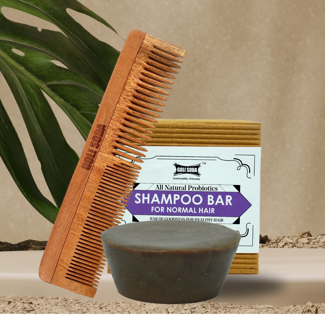 Goli Soda All Natural Probiotics Shampoo Bar & Neem Wood Comb - Goli Soda