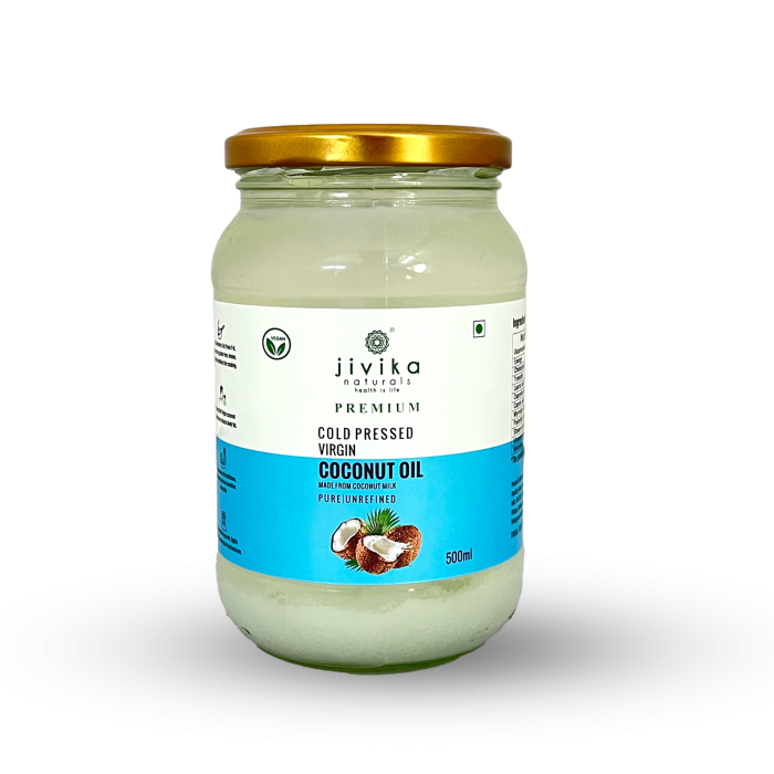 Jivika Naturals Cold Pressed Virgin Coconut Oil In Glass Jar Made From Coconut Milk 500 ml