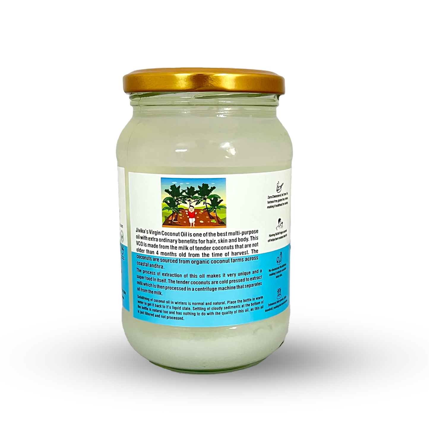 Jivika Naturals Cold Pressed Virgin Coconut Oil In Glass Jar Made From Coconut Milk 500 ml