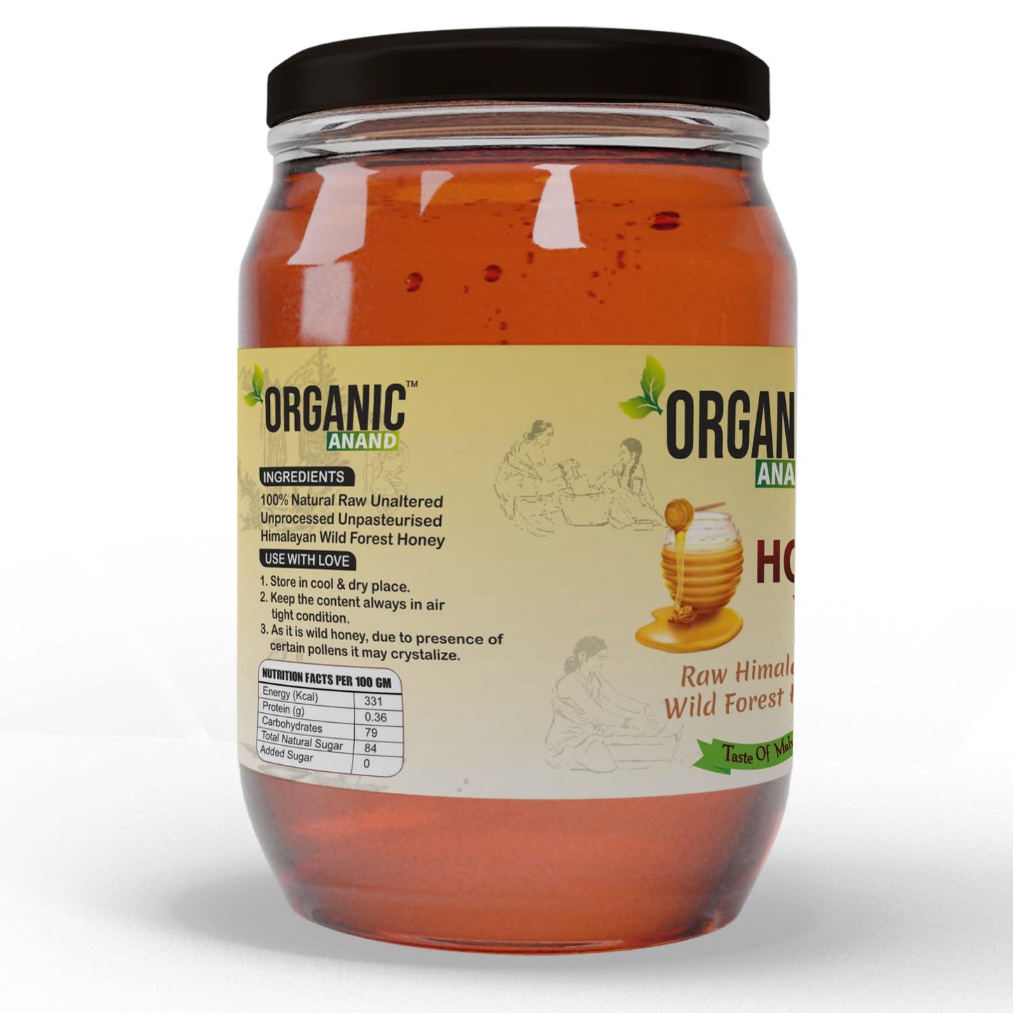 Organic Anand Authentic Raw Himalayan Wild Forest Honey Unprocessed and Natural Shahad (500gm Glass Jar)