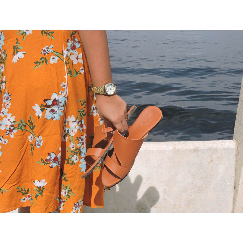 Verde Tan-I Open Toe Slide Sandals