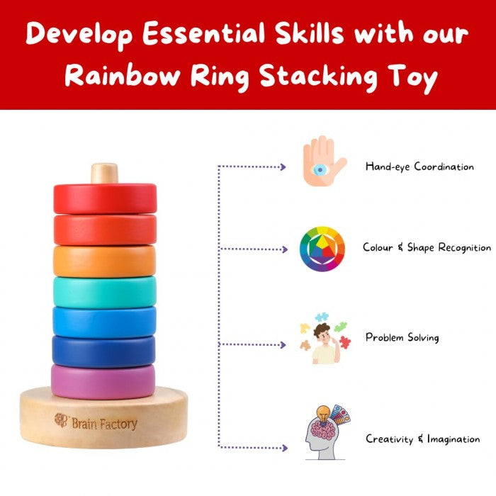 Brain Factory Wooden Rainbow Stacking Toy For Kids 12 Months and Up