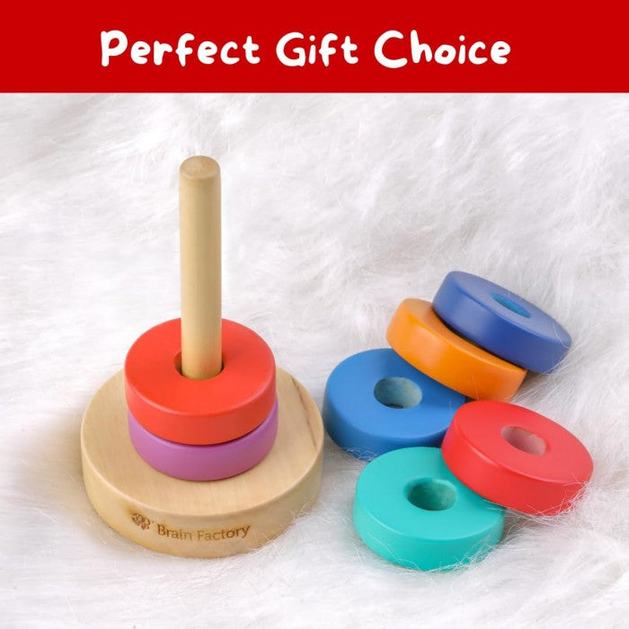 Brain Factory Wooden Rainbow Stacking Toy For Kids 12 Months and Up