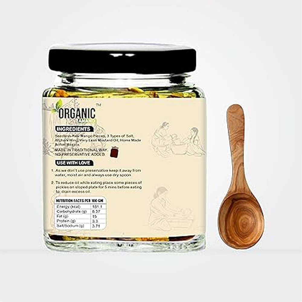 Organic Anand Pure & Natural Less Sweet Mango Pickle (Mitha Aam ka achar) Jaggery Mango Pickle,Homemade Mango Achar with Neemwood Spoon(250gm-Pack of 1) No Artificial Preservatives & Colors