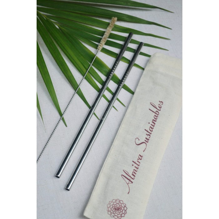 Almitra Sustainables Stainless Steel straw (Straight) Pack of 2 with 1 Cleaner