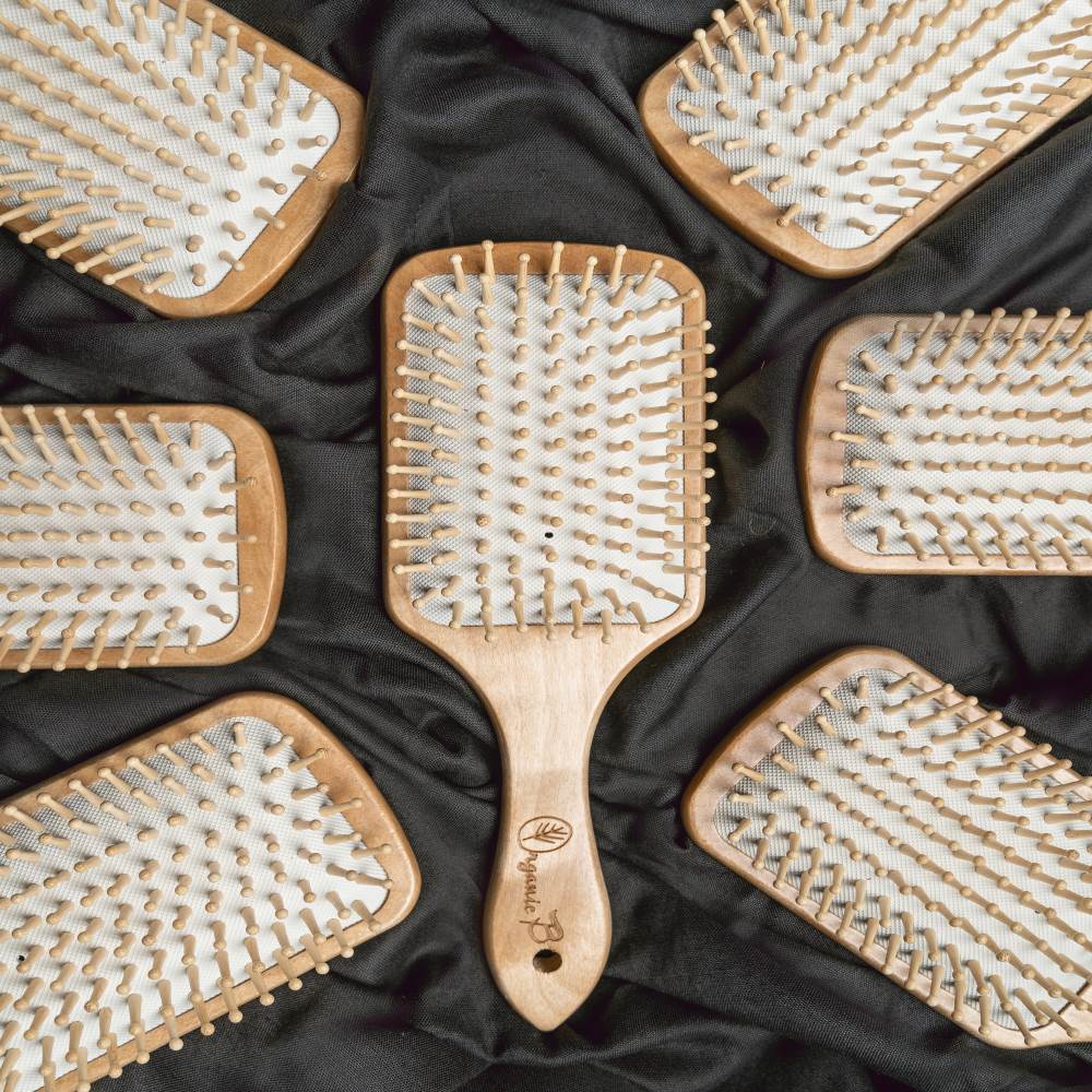 Organic B Detangling & Anti-frizz Eco-Dual Bamboo-Teak Light Paddle hairbrush | Square, Small