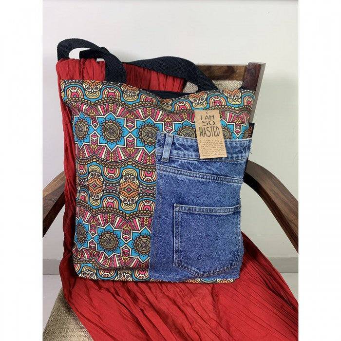 Upcycled Floral Denim Tote Bag