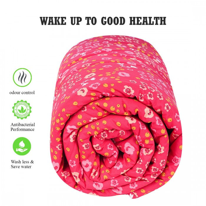 Swaas 100% Pure Cotton Bright Blooms Pink/Green Quilt (Single)