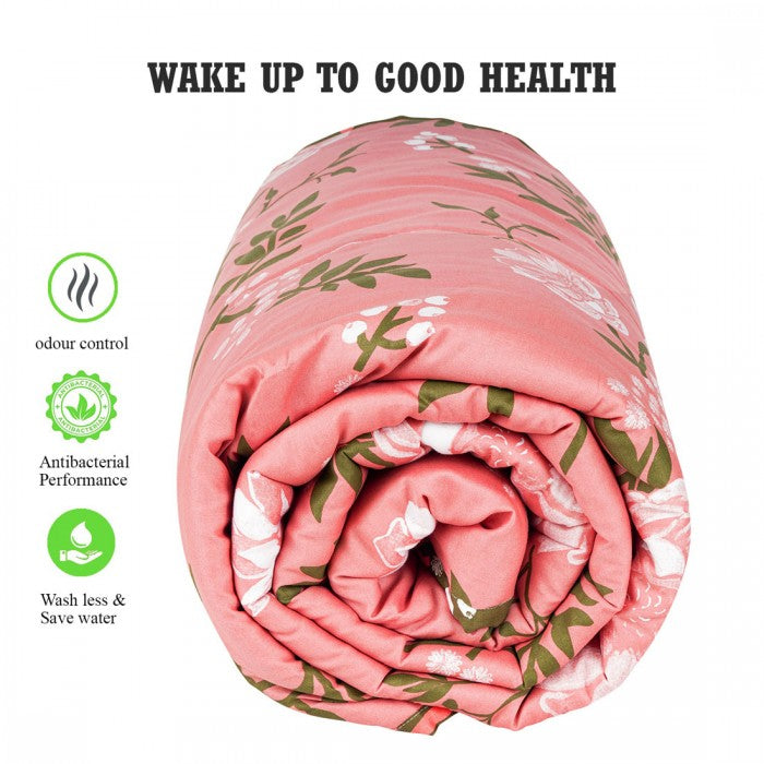 Swaas Antimicrobial 100% Cotton Dusty Floral Pink/Green Quilt (Double)