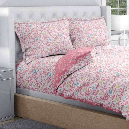 Swaas 100% Pure Cotton Butterfly Floral Bedsheet Set (Extra Double)