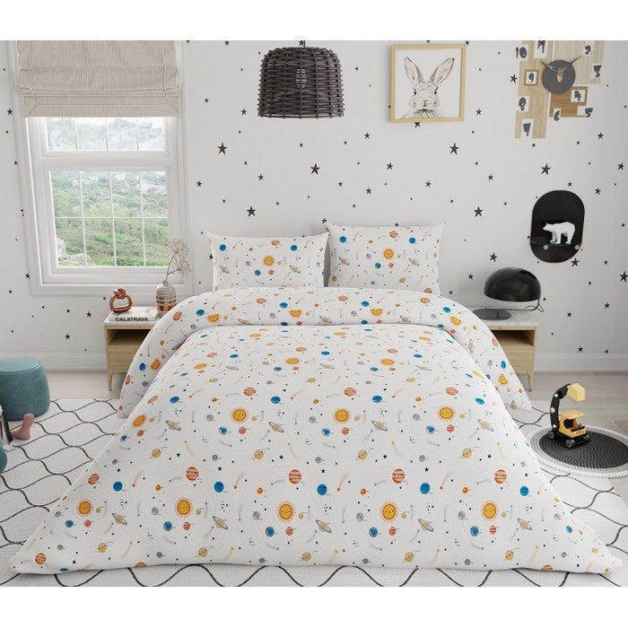 Swaas Space Galaxy 100% Cotton Antimicrobial Kids Bedsheet Set (Single)