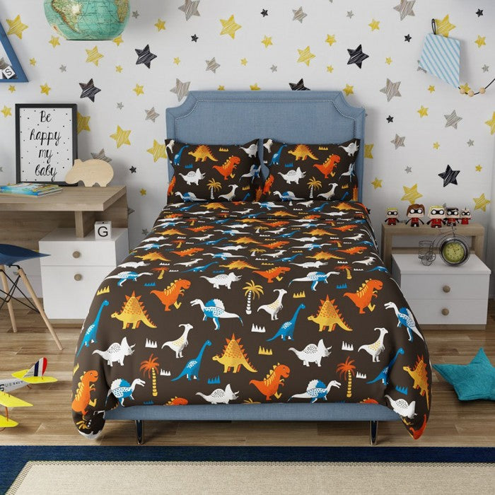 Swaas Jurassic Park 100% Cotton Antimicrobial Kids Bedsheet Set (Single)