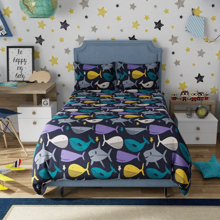 Swaas Blue Wonder 100% Cotton Antimicrobial Kids Bedsheet Set (Single)