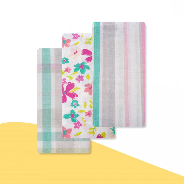 Swaas 100% Cotton Pink Floral and Checked Kitchen Towel - Pink - Set of 6