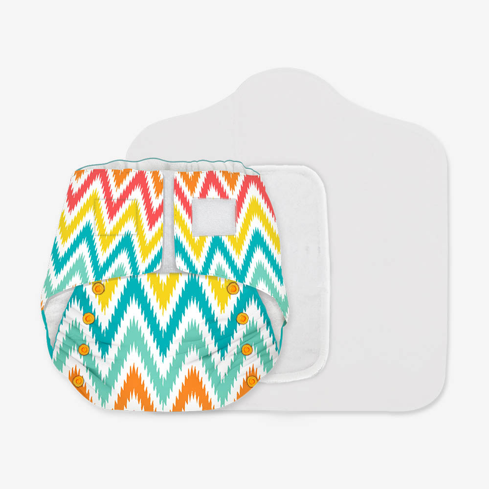 Snugkins -Newborn Bliss - Reusable,Waterproof & Washable Cloth Diapers For Newborn Babies, Contains 1 Diaper, 1 Wet-Free Organic Cotton Pad & 1 Booster Pad - Fits 2.5Kg – 7Kg - Macaroon Ikat