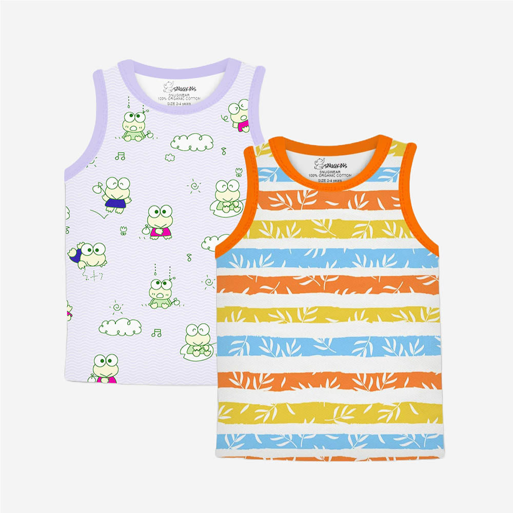 Snugwear 100% Organic Cotton Sleeveless T Shirts Top Set For Kids, Toddlers, Boys And Girls (Size 2, Fits 2-4 Years) | Set Of 2