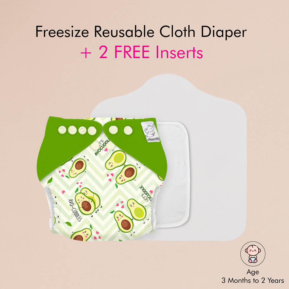 Snugkins -New Age Reusable, Waterproof & Washable Cloth Diapers For Babies (0-2 Years).Contains 1 Diaper, 1 Wet-Free Organic Cotton Pad & 1 Booster Pad. Fits 5Kg - 14Kg Babies – Avocuddle