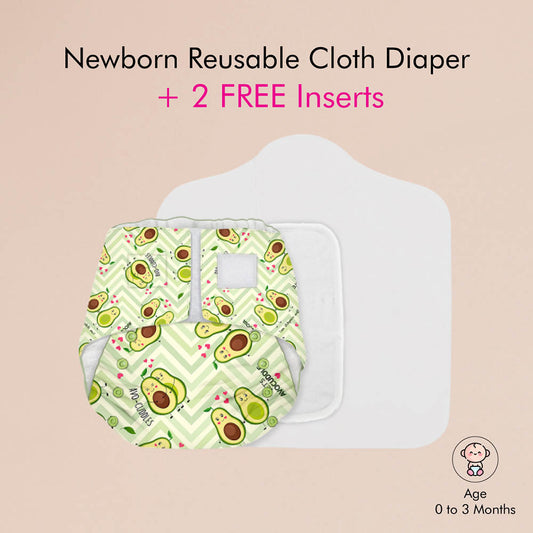 Snugkins -Newborn Bliss - Reusable,Waterproof & Washable Cloth Diapers For Newborn Babies, Contains 1 Diaper, 1 Wet-Free Organic Cotton Pad & 1 Booster Pad - Fits 2.5Kg – 7Kg - Avocuddles