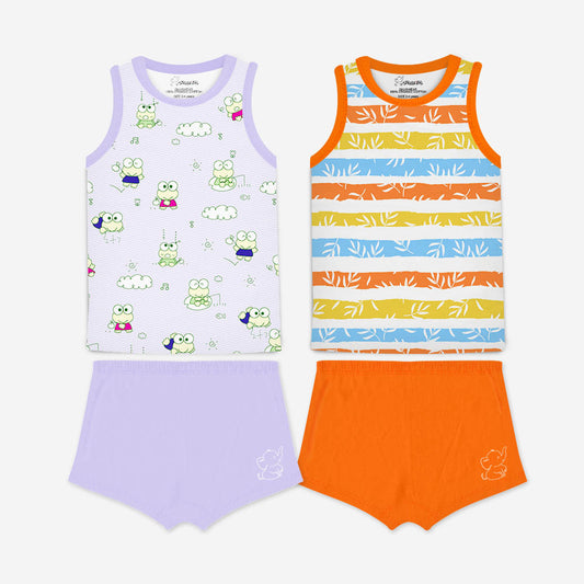 Snugkins Snugwear– 100% Organic Cotton Sleeveless T Shirts Top And Shorts Set For Kids,Toddlers, Boys And Girls (Size 3 ,Fits 4-6 Years) – Set Of 2