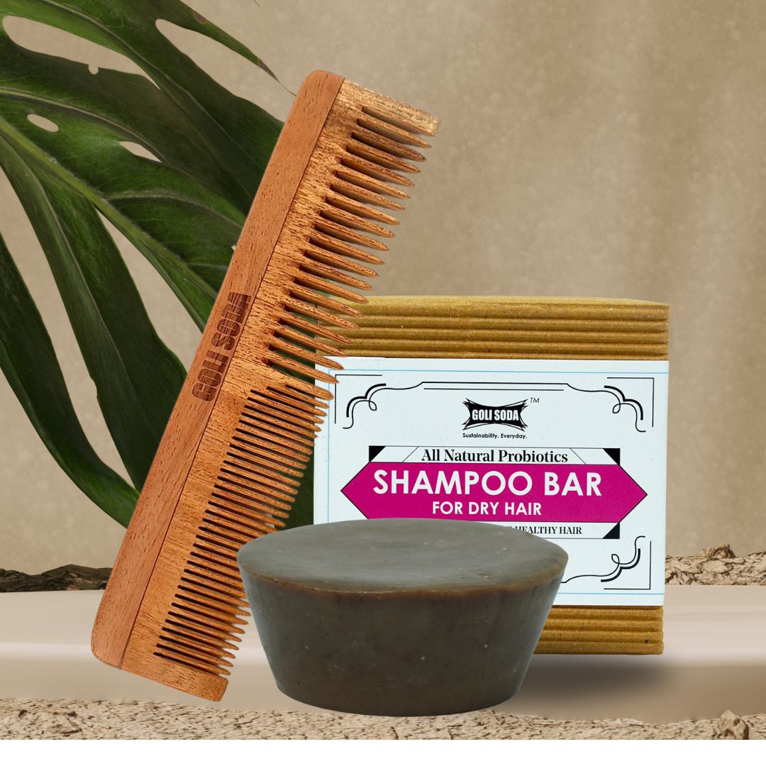 Goli Soda All Natural Probiotics Shampoo Bar & Neem Wood Comb