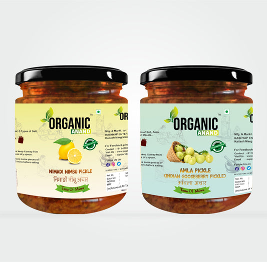 Organic Anand Homemade Nimadi Nimbu Pickle 500gram and Amla Pickle 500gram Combo with Neemwood Spoon Pack of 2 Indian Gooseberry Achaar