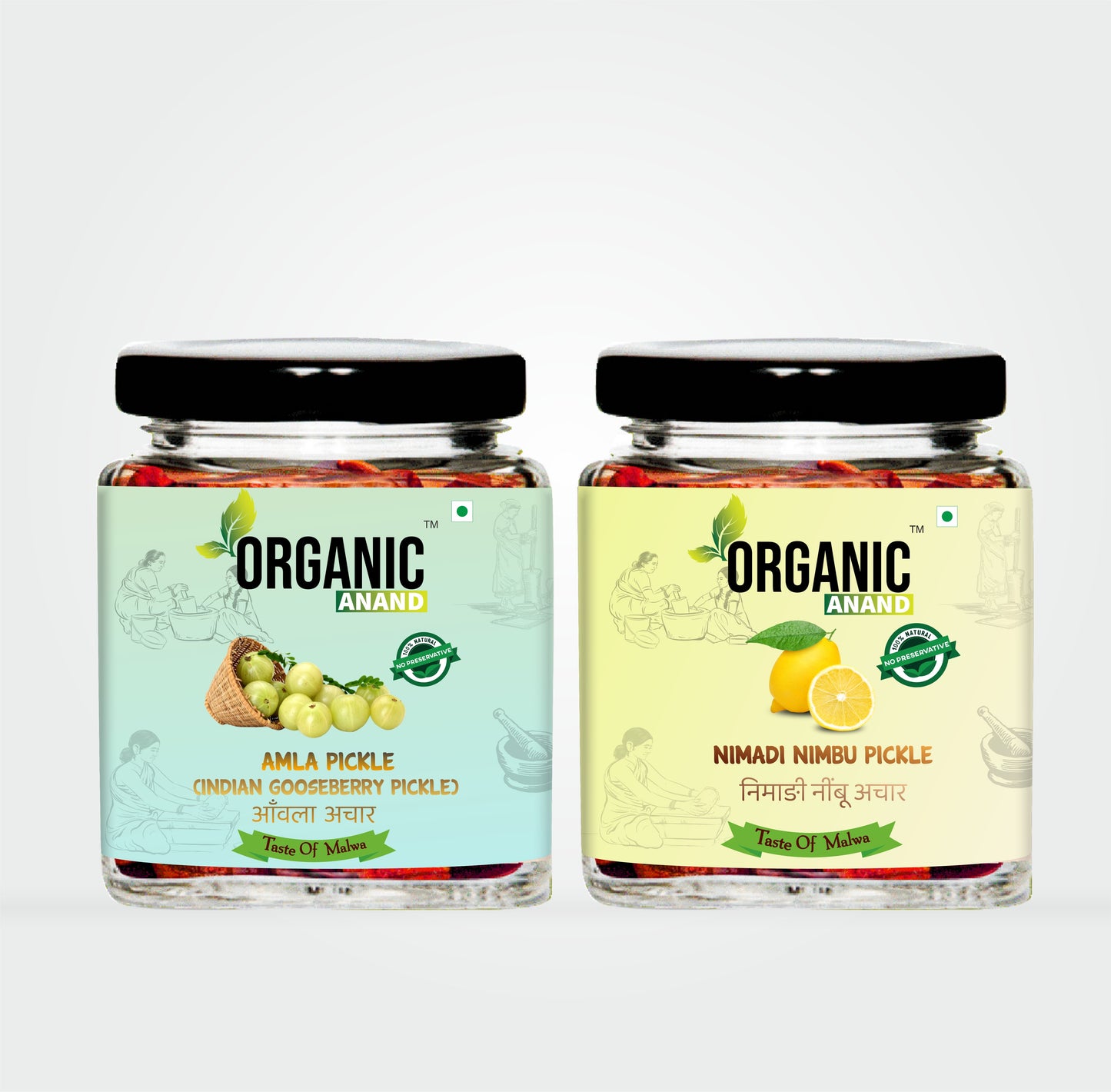 Organic Anand Homemade Nimadi Nimbu Pickle 250gram and Amla Pickle 250gram Combo with Neemwood Spoon Pack of 2 Indian Gooseberry Achaar