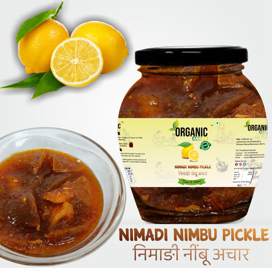 Organic Anand Homemade Nimadi Nimbu Pickles 350gram and Mango Pickle350gram with Neemwood Spoon Nimbu Aam Ka Achaar Combo 700Gram Pack of 2