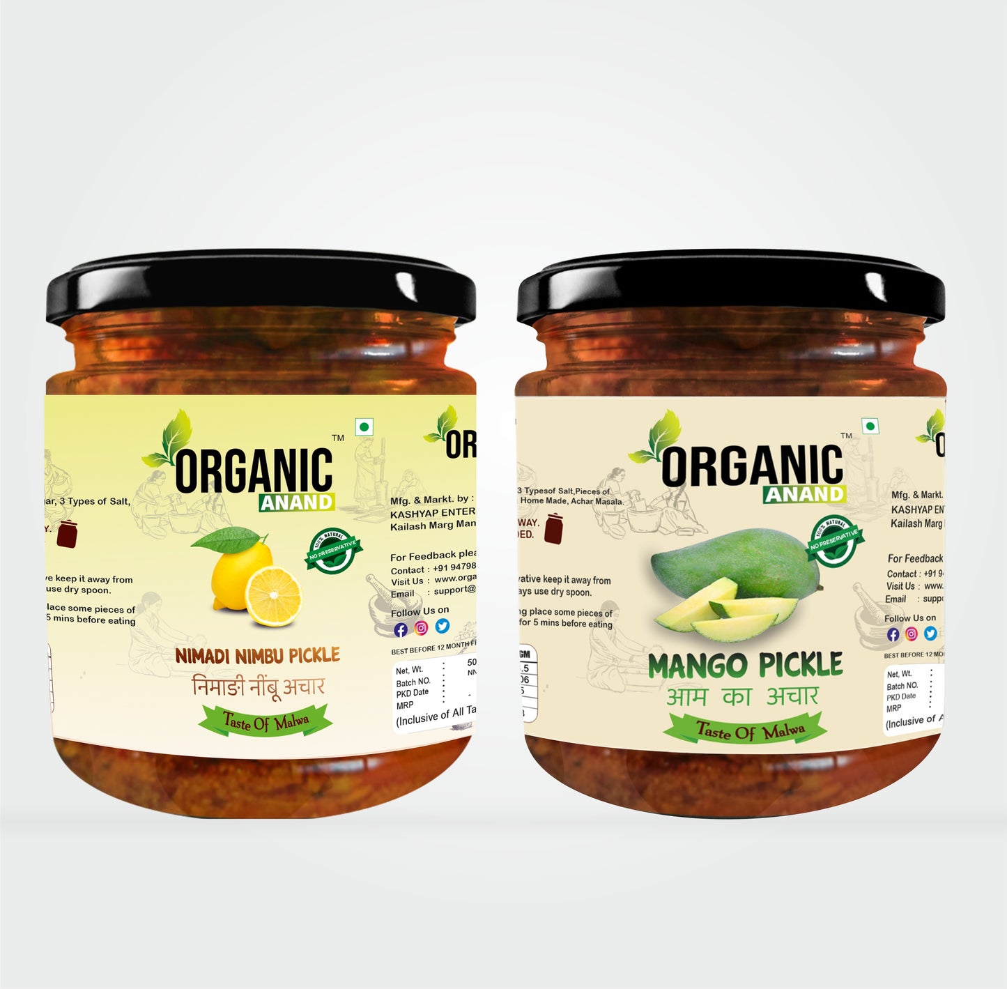 Organic Anand | 100% Pure & Natural Nimbu Mango Achar | Fresh Homemade Pickle | Authentic, No Preservative Nimbu Combo Set| Pack of (500 gm)