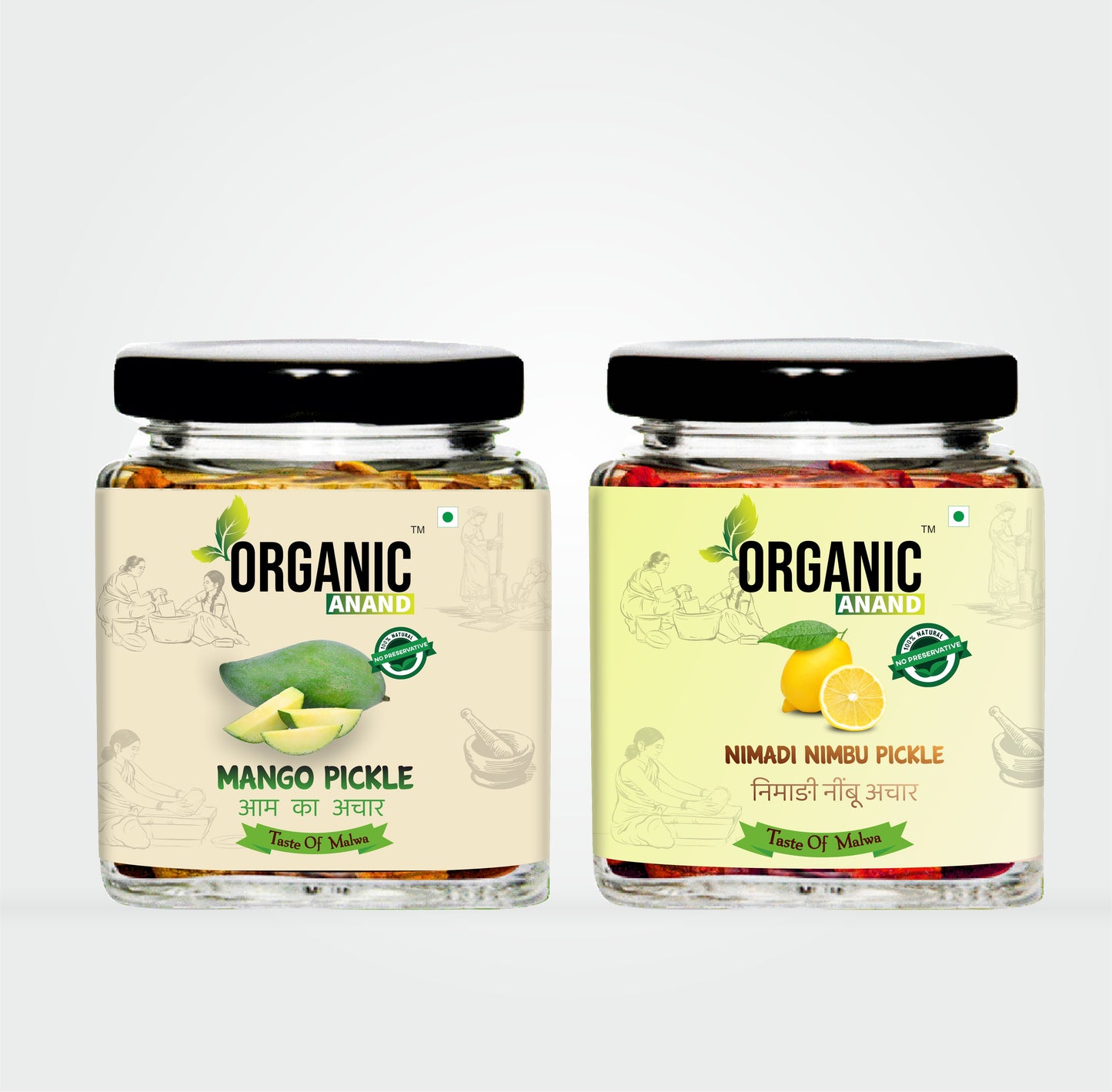 Organic Anand Homemade Nimadi Nimbu Pickles 250gram and Mango Pickle250gram with Neemwood Spoon Nimbu Aam Ka Achaar Combo 500Gram Pack of 2