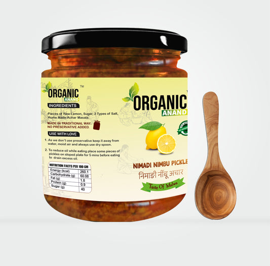 Organic Anand Homemade Nimadi Nimbu Pickles 500gram and Panchmel Mix Pickles 500 Gram Combo Pack of 2 Nimbu ka Achar with Neemwood Spoon (1000 Gram)