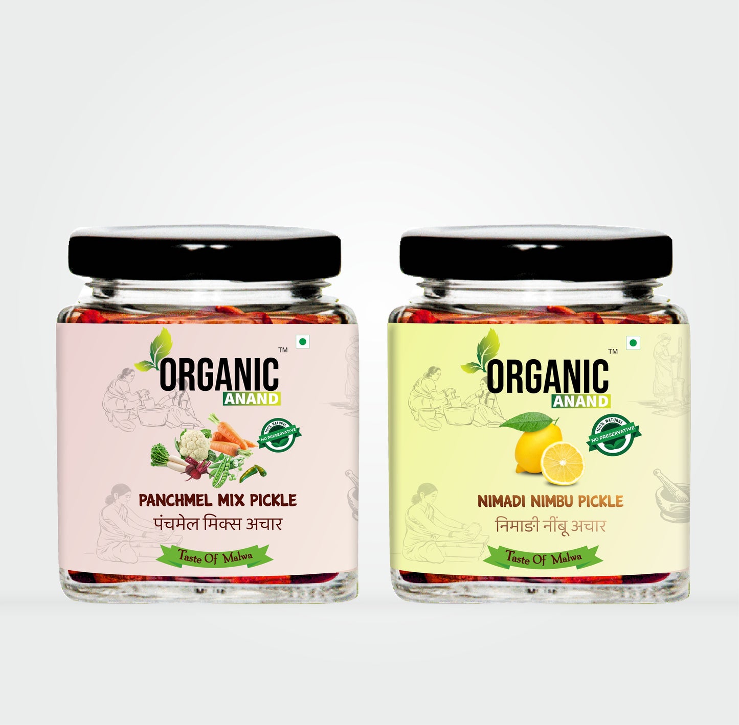 Organic Anand Homemade Nimadi Nimbu Pickles 250gram and Panchmel Mix Pickles 250 Gram Nimbu ka Achar with Neemwood Spoon (500 Gram) Pack of 2