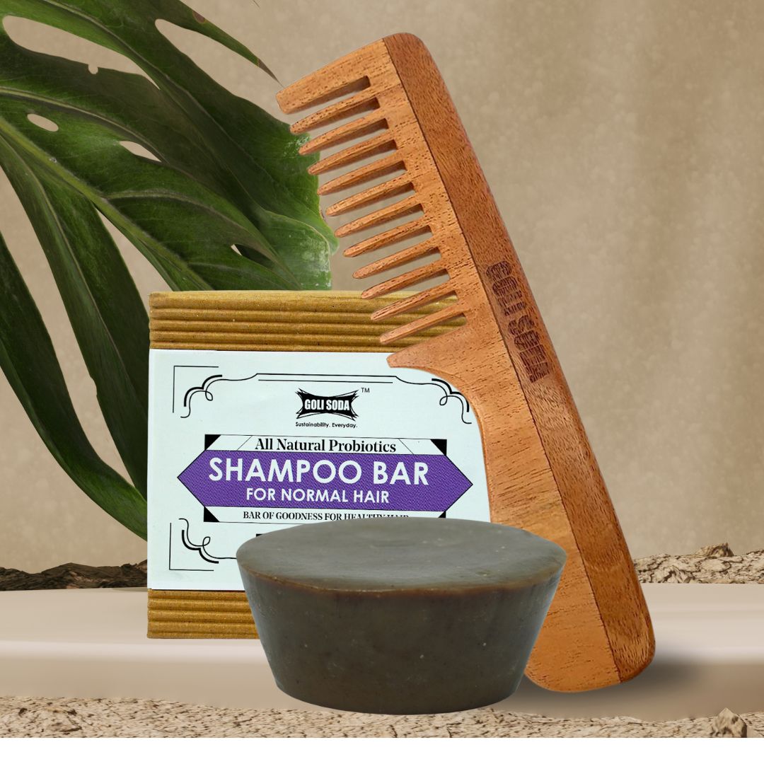 Goli Soda All Natural Probiotics Shampoo Bar & Neem Wood Comb