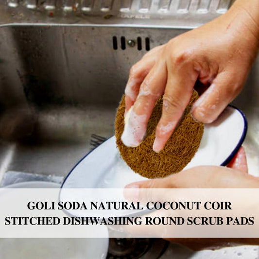 Goli Soda Natural Coconut Coir Round Stitched Dishwashing Scrub Pads - Pack of 6 Scrubs