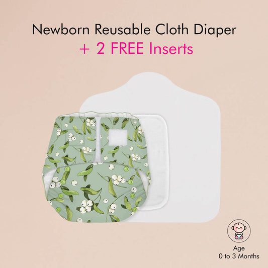 Snugkins -Newborn Bliss - Reusable,Waterproof & Washable Cloth Diapers For Newborn Babies, Contains 1 Diaper, 1 Wet-Free Organic Cotton Pad & 1 Booster Pad - Fits 2.5Kg – 7Kg -Cherry Berries