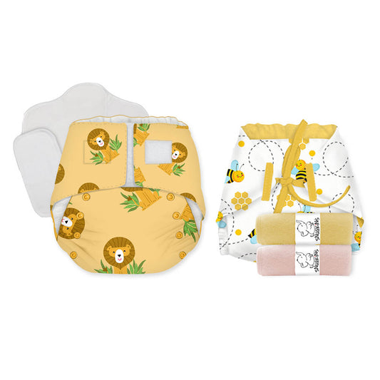 Snugkins -Newborn Bliss - Reusable,Waterproof & Washable Cloth Diapers For Newborn Babies, Contains 6 Diaper, 6 Wet-Free Organic Cotton Pad & 3 Booster Pad - Fits 2.5Kg – 7Kg