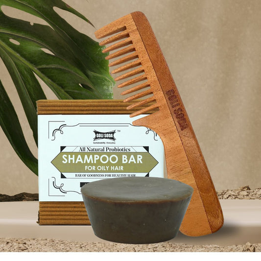 Goli Soda All Natural Probiotics Shampoo Bar & Neem Wood Comb