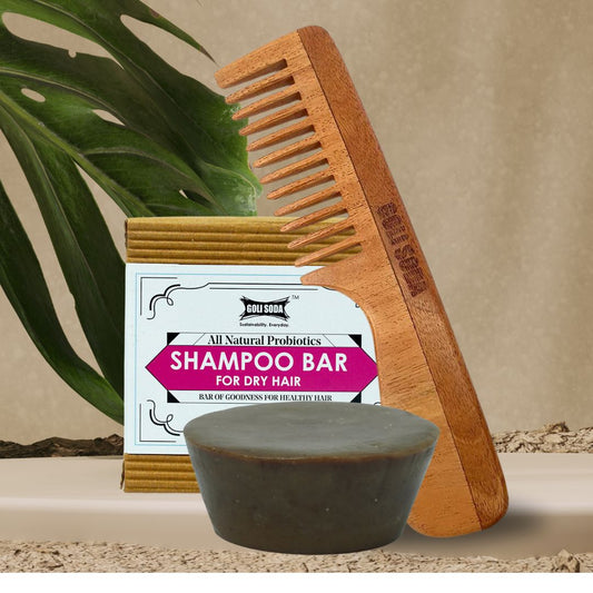 Goli Soda All Natural Probiotics Shampoo Bar & Neem Wood Comb - Goli Soda