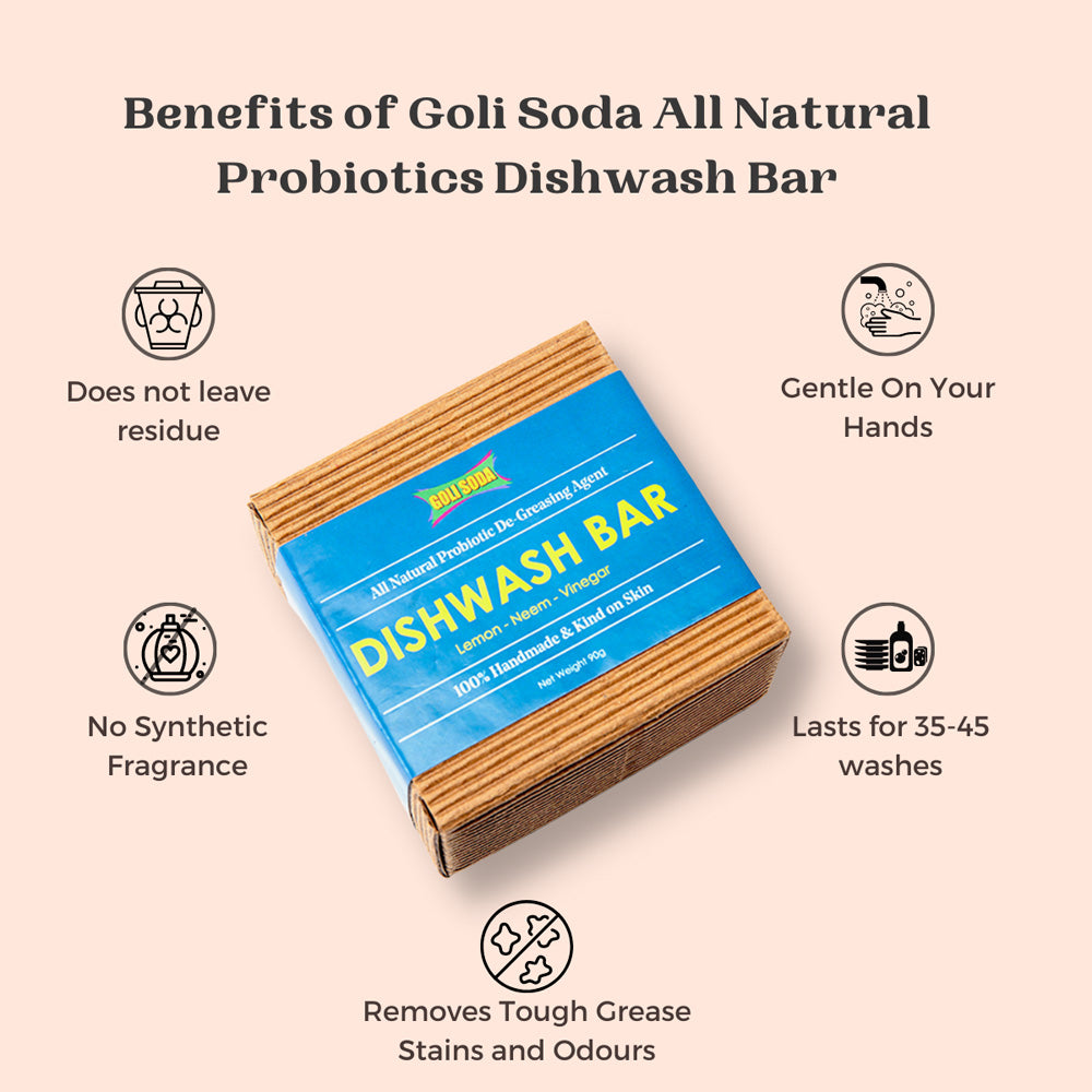 All Natural Probiotic Eco-Friendly Dishwash Bar for Chemical- Free Cleaning - 90 g