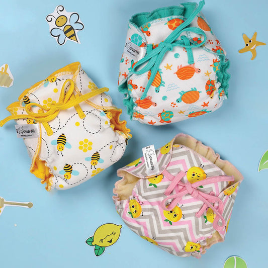 Snugkins - New Age 100% Cotton Langot/Nappies For Newborn Babies Size 1 (0-5Kg) - Pack Of 3. 100% Cotton Padding With 3 Layers Of Cotton Padding & 1 Layer Of Stay Dry’ Sense Technology On Top