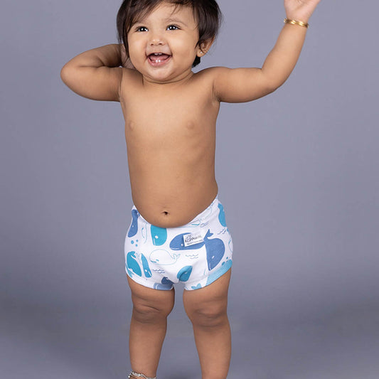 Snugkins Unisex Cotton Padded Potty Training Pants For Kids,Toddlers & Babies Evileye & Whale (Size 0, Fits 0-9 Months) - Pack Of 2