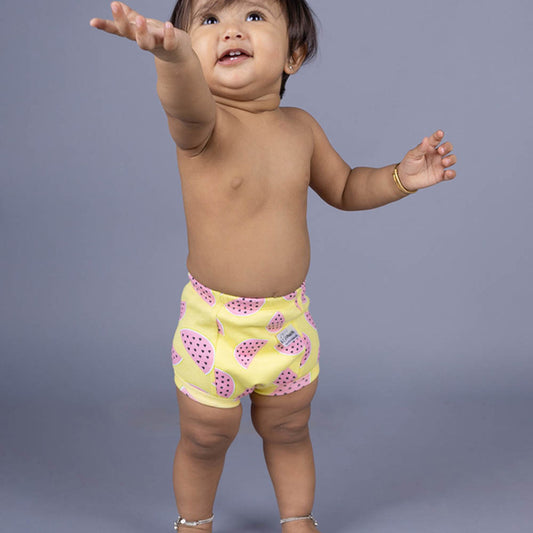 Snugkins Unisex Cotton Padded Potty Training Pants For Kids,Toddlers & Babies Melon & Whale (Size 0, Fits 0-9 Months) - Pack Of 2