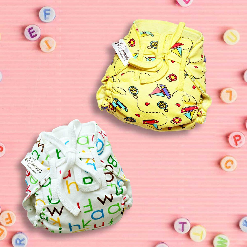 Snugkins Dry Feel Cotton Padded Langots/Nappies For New Born Babies Small Size (0-5Kg) Pack Of 2
