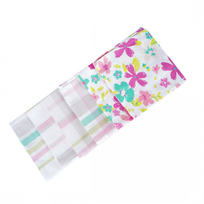 Swaas 100% Cotton Pink Floral and Checked Kitchen Towel - Pink - Set of 6