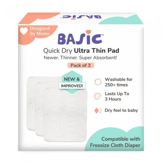 SuperBottoms BASIC Quick Dry UltraThin Pads |New &Improved | 4 Layer Padding, Lasts 3 hrs |Pack of 3