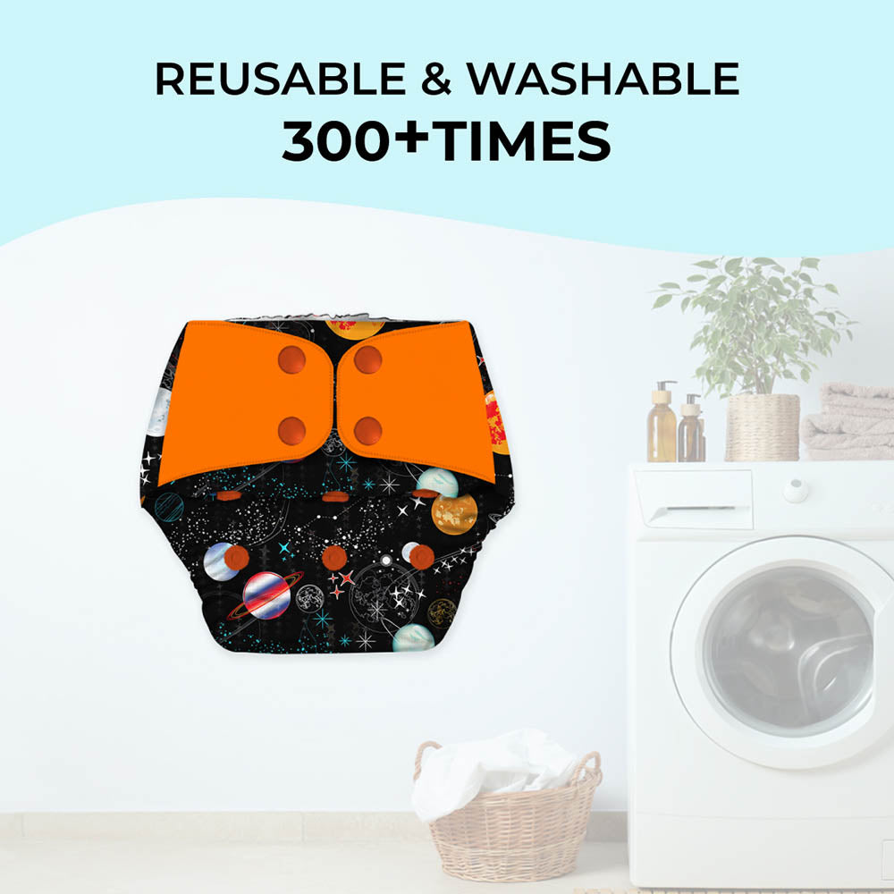 Regular Diaper By Snugkins - Freesize Reusable, Waterproof & Washable Cloth Diapers For Day Time Use. Contains 3 Pocket Diaper & 3 Wet-Free Microfiber Terry Soaker (Fits Babies 5-17Kgs)