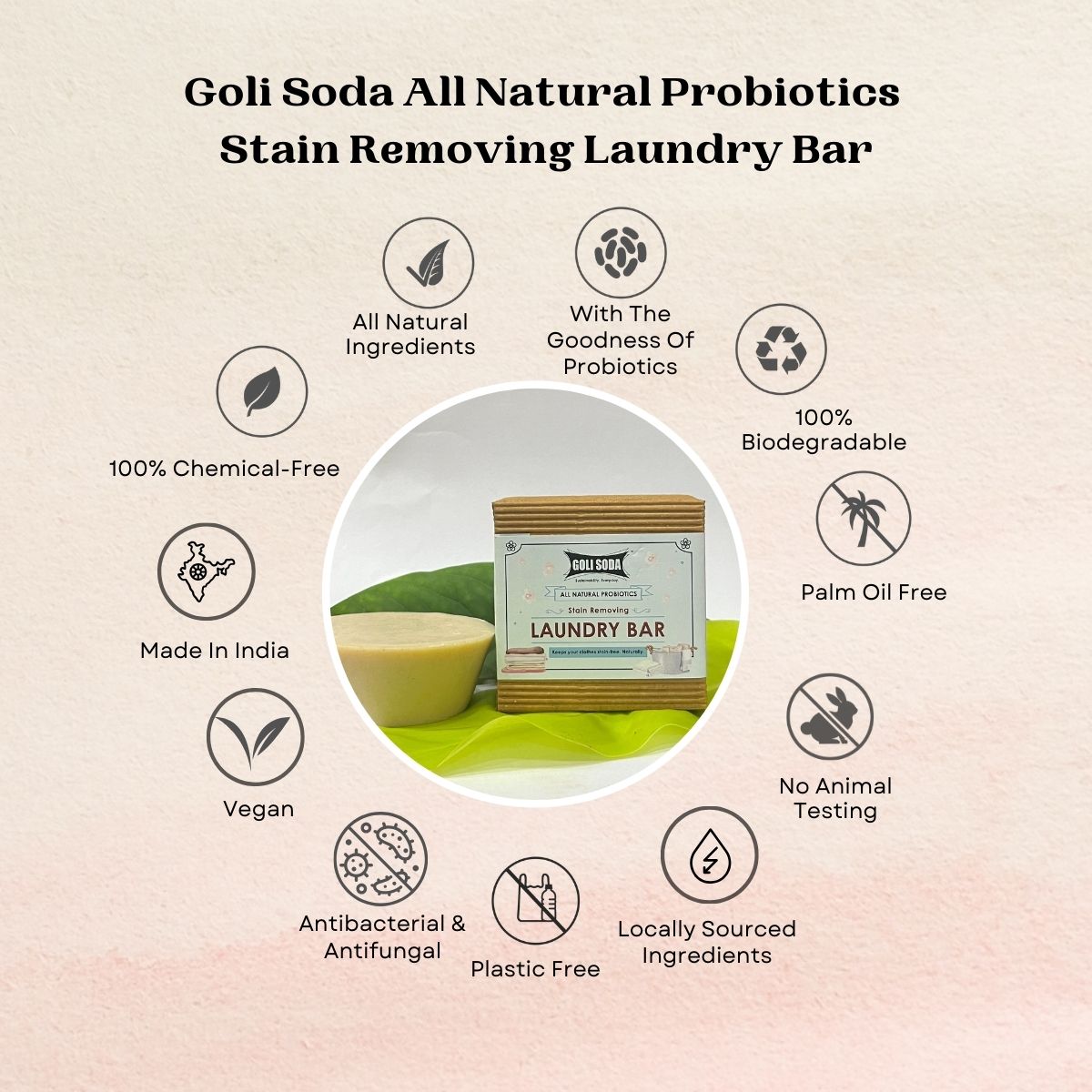 Goli Soda All Natural Probiotics Stain Removing Laundry Bar 90 g