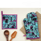 Swaas 100% Cotton Building Blocks Printed Oven Mitt and Pot Holder Set